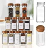 12'li Bambu ve Akasya Kapaklı Cam Baharatlık Seti 120 ml - Doğal Ahşap Kapaklı, Şeffaf Cam, Sağlıklı ve Şık Baharat Kavanozları (Akasya Kapak)