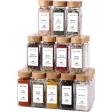 12'li Bambu ve Akasya Kapaklı Cam Baharatlık Seti 120 ml - Doğal Ahşap Kapaklı, Şeffaf Cam, Sağlıklı ve Şık Baharat Kavanozları (Bambu Kapak)