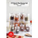 12'Li Barok Yuvarlak 3 Boy Kavanoz Seti & Saklama Kabi & Erzak Kabi (4*1000 Ml, 4*500 Ml,4*250 Ml)