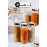 12’li Beyaz Kapaklı Uzun Cam Kavanoz Seti 1500 ml –bakliyat/makarna/un-Şeker Saklama Kabı Seti - Gümüş