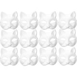 12'li Boyanabilir Kedi Maske Seti – 3D Baskı Beyaz Maske – Dıy Boyama &amp; Hobi Maskesi – Çocuk ve Yetişkin Uyumlu