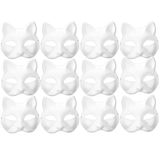 12’li Boyanabilir Kedi Maske Seti – 3D Baskı Beyaz Maske – DIY Boyama & Hobi Maskesi – Çocuk ve Yetişkin Uyumlu