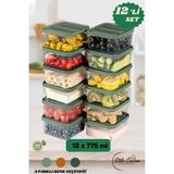 12'li Buzdolabı Düzenleyici Organizeri Mikrodalgaya Uygun Difriz Saklama Kabı (12X775ML) - Yeşil