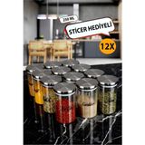 12'li Cam Baharatlık Seti, Metal Kapaklı, Vakumlu, 250 Ml, Pratik Saklama - Seçenek 1