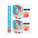 12li Karışık Yetişkin Kedi Yaş Maması 2 Lezzet Ton Balık Karides Premium Kalite 12 x 70 gr