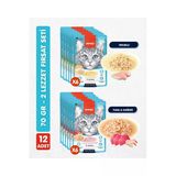 12li Karışık Yetişkin Kedi Yaş Maması 2 Lezzet Ton Karides & Tavuk Premium Kalite 12 x 70 gr