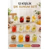 12'Li Kavanoz Bardak 12'Li Pipet Hediyeli Set Model Kokteyl Soğuk Kahve Meşrubat Bardak Seti 450 Ml