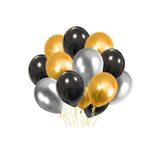 12Li Metalik 4 Siyah, 4 Gümüş Gri, 4 Gold Altın Sarısı Parlak Balon Buketi Helyumla Uçan