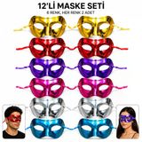 12'Li Metalik Venedik Toptan Parti Maskesi Seti – 6 Renk Karışık (5433)
