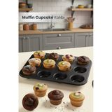 12'Li Muffin Cupcake Pişirme Kalıbı Yapışmaz Çok Amaçlı Fırın Kalıbı
