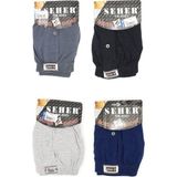 12'lı Paket Seher Yıldızı Pamuklu Penye Düğmeli Erkek Boxer Düzrenk - Siyah - Gri - Lacivert - Antrasit