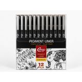 12’li Pigment Liner Teknik Çizim Kalemi Seti – Eskiz, Mimari Çizim ve İllüstrasyon Seti, Suya Dayanıklı Siyah Mürekkep