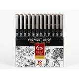 12’li Pigment Liner Teknik Çizim Kalemi Seti – Eskiz, Mimari Çizim ve İllüstrasyon Seti, Suya Dayanıklı Siyah Mürekkep
