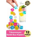 12'li Renkli Buz Küpü Kalıbı Aşınmaya Dayanıklı Tükenmez Viski Küpleri Plastik Yıkanabilir Silikon