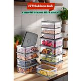 12'Li Set Dikdörtgen Mikrodalga & Difriz Uyumlu Saklama Kabı X4 0,75 Lt/1 Lt/1,5 Lt