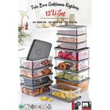 12'Li Set Dikdörtgen Mikrodalga & Difriz Uyumlu Trio Saklama Kabı X4 0,75 Lt/1 Lt/1,5 Lt OPH-000314