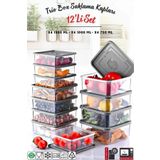 12'Li Set Kare Mikrodalga & Difriz Uyumlu Trio Saklama Kabı X4 0,75 Lt/1 Lt/1,5 Lt
