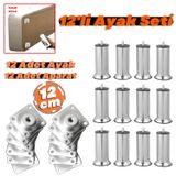 12'Li Set Metal Mobilya Kanepe Koltuk Baza Yatak Çekyat Yükseltme Ayağı Ayakları M8 Civata Krom 12 Cm
