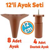 12'li Set Mobilya Ayağı Robot Süpürge İçin Koltuk Kanepe Destek 12 cm Düz Kahverengi Baza Ayak
