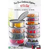 12'li Set Yuvarlak Mikrodalga & Difriz Uyumlu Trio Saklama Kabı X4 0,75 Lt/1 Lt/1,5 Lt