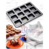 12'li Yanmaz Yapışmaz Kare Muffin ve Cupcake Kalıbı, 35X27 cm - Seçenek 1 - Antrasit