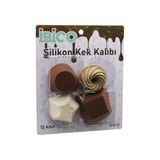 12PCS Renkli Silikon Muffin - Kek Kalıp Mix Şekil= 3-Dikdörtgen - 3-Yuvarlak - 3-Rüzgar Gülü - 3-Yıldız (5250)