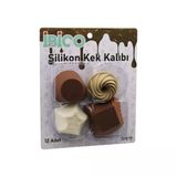 12PCS Renkli Silikon Muffin - Kek Kalıp Mix Şekil= 3-Dikdörtgen - 3-Yuvarlak - 3-Rüzgar Gülü - 3-Yıldız BX40