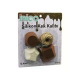 12Pcs Renkli Silikon Muffin - Kek Kalıp Mix Şekil= 3-Dikdörtgen - 3-Yuvarlak - 3-Rüzgar Gülü - 3-Yıldız (Timya/Go1395) 199808