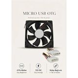 12V 12CM Kare Kasa Fanı - 120MM Sessiz Siyah Molex + 4 Pin Soketli Yeni Model