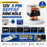 12v 40a 5 Pin Şeffaf Mini Röle Oto Rölesi Ek Far Led Bar Korna Sis Farı Universal Tekli