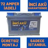 12V 72 Ah 72 Amper İnci Akü 700A - Yerinde Montaj / 469716232 60 Amper-