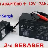 12v 7ah Kuru Tip Akü İle Bakır Sargılı Orjinal Şarj Adaptörü Seti Aydınlatma-Akülü Araba-Alarm Akü
