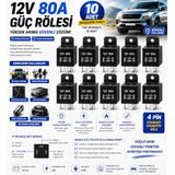 12V 80A 4 Pin Güç Rölesi 10 Adet Ek Far LED Bar Sis Farı Korna Fan Oto Röle Ekonomik Paket
