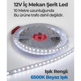 12V İç Mekan Şerit Led 10 Metre 6500K Beyaz Işık Kesilebilir Led Şerit Trafo Hariç