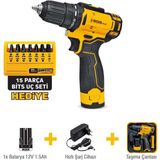12V Şarjlı Vidalama Matkap Seti, Bitesiz ve Hediye Uçlar With Carry Case - Seçenek 1
