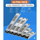 12V Ultra Slim Sessiz Şerit LED Trafosu - Cata Metal Kasa İnce Tasarım Klemensli Adaptör (5A / 12.5A / 17A / 21A / 30A Seçenekleri), IP20 İç Mekan (17 Amper)