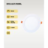 12W Sıva Altı Yuvarlak Slim LED Panel 4000K Gün Işığı - 2 Adet - 4000 Kelvin