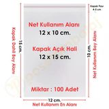 12X10+5 Cm. (12X15) 100 Adet - Şeffaf Bantlı Yapışkanlı Opp Jelatin Poşet