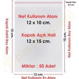 12x10+5 cm.(12x15) 50 Adet Şeffaf Bantlı Yapışkanlı OPP Poşet