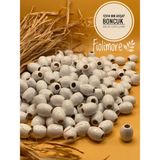 12X14 mm Oval Ahşap Boncuk (50 Gram 62 Adet) Makrome Çanta Tasarım Tahta Delik Çapı 5 mm - Beyaz