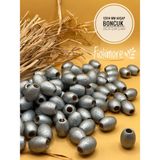 12X14 mm Oval Ahşap Boncuk (50 Gram 62 Adet) Makrome Çanta Tasarım Tahta Delik Çapı 5 mm - Gümüş Gri