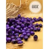 12X14 mm Oval Ahşap Boncuk (50 Gram 62 Adet) Makrome Çanta Tasarım Tahta Delik Çapı 5 mm - Mor