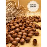 12X14 mm Oval Ahşap Boncuk (50 Gram 62 Adet) Makrome Çanta Tasarım Tahta Delik Çapı 5 mm - Taba - Kahve