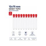 12x75 Mm Deney Tüpü Dibi Yuvarlak Kapaklı 10 Adet