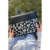 13 - 14 Inç Fermuar Cepli Ipad Tablet Kılıfı, Macbook Air-Pro, Galaxy, Lenovo Papatya Desenli Siyah