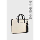 13-14" Inç Su Geçirmez Kumaş Özellikli Macbook Air-Pro Evrak Bilgisayar Notebook Laptop Çantası - Krem