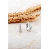 13 Mm Rodyumlu Taşlı Küçük Boy Gümüş Halka Küpe 7120
