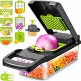 13 Parça Sebze Doğrayıcı, Ultra Keskin Paslanmaz Çelik Bıçaklar, Süzgeçli ve Geniş Hazneli, Salata Yapıcı, Düz, Küp Spiral Çoklu Şekillerde Kesme, Ev - Çok Renkli