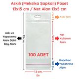 13 X 15 Cm (Kapalı Hali 13 X 5 Cm) 100 Adet Askılı Poşet - Meksika Şapkalı Vitrin