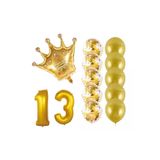 13 Yaş Kral Taçlı Gold Konfetili Şeffaf Balon Seti